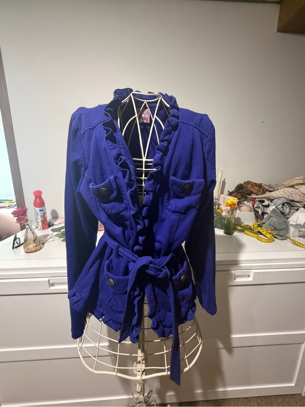 LA kitty Ruffled Tie-Waist Blazer Jacket - Indigo Blue
